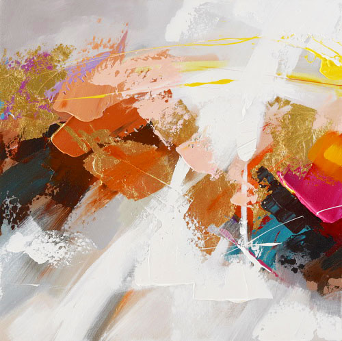 PXFC367 Wall décor art oil on canvas abstract orange gold white tones colourful